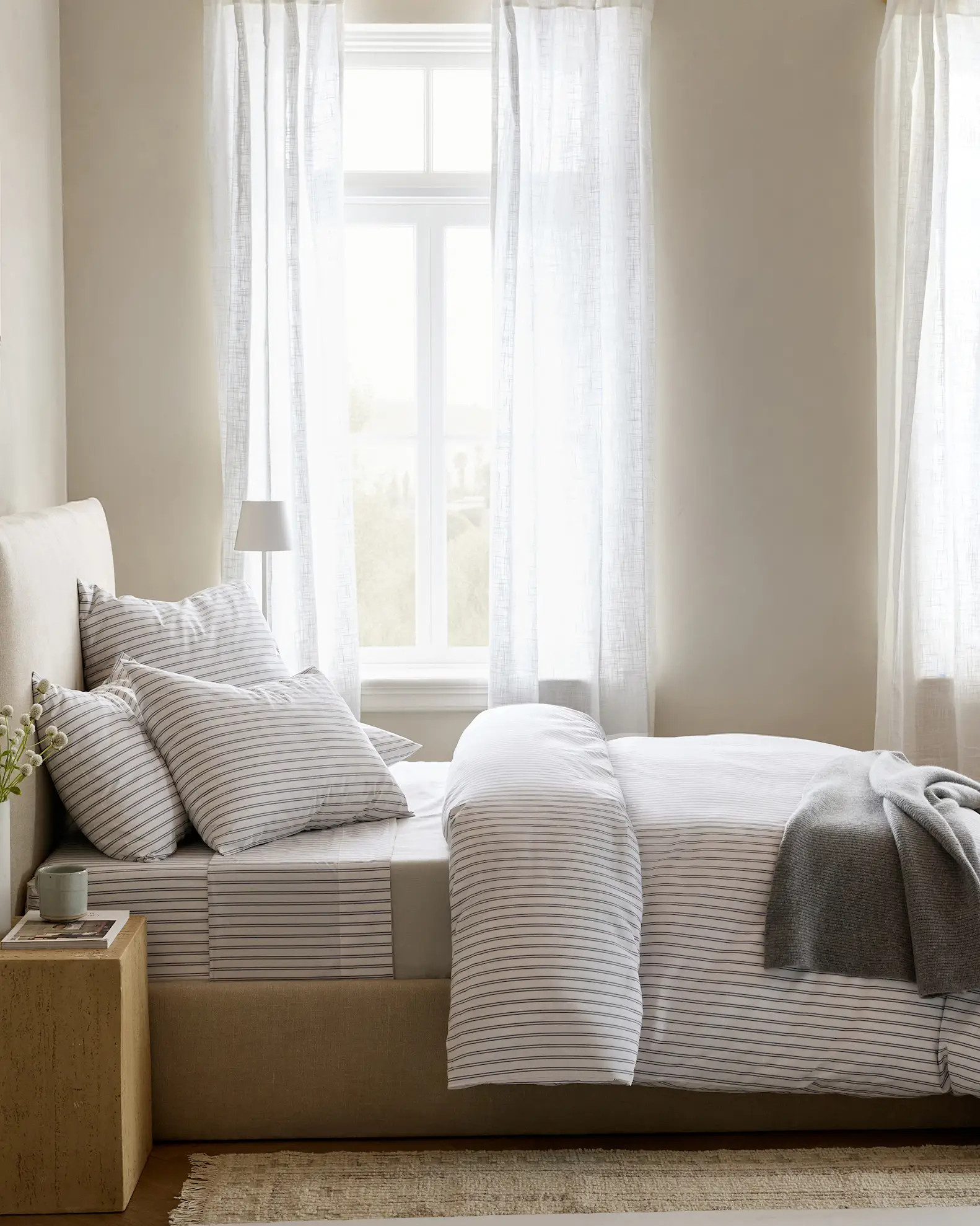 Classic Organic Percale Double Stripe Duvet Cover | Quince