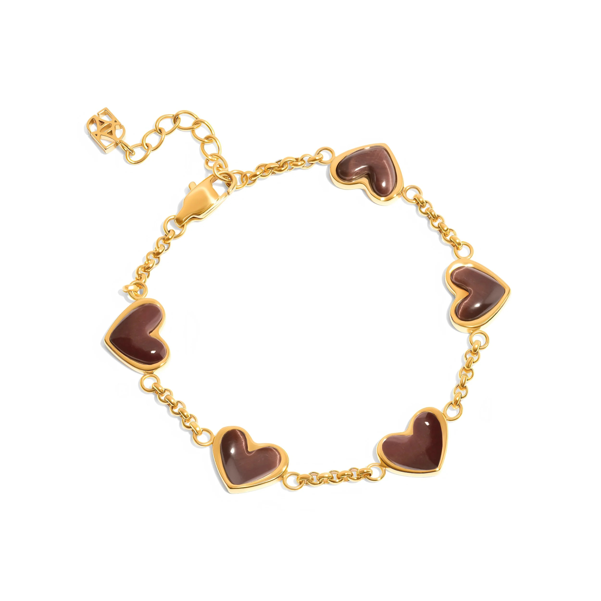 Chocolate Brown Multi Heart Bracelet (Gold) | Abbott Lyon