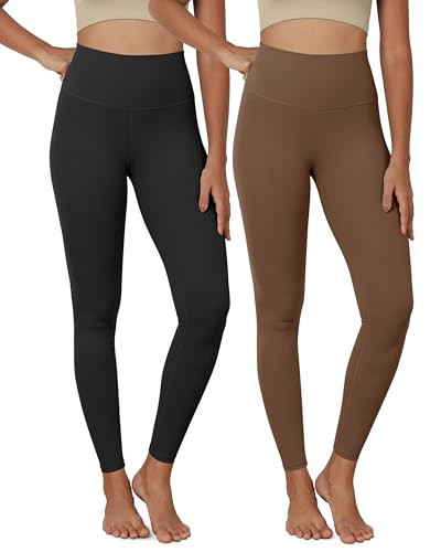 ODODOS 2-Pack Buttery Soft Lounge Yoga Pants for Women 7/8 Length 25" High Waist Yoga Leggings, Black+Brunette, Small | Amazon (US)