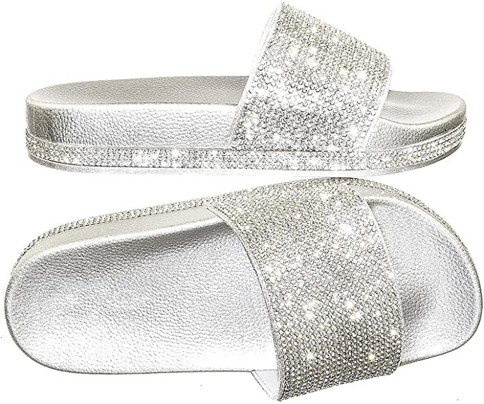 Forever Link Viste-07 Rhinestone Glitter Slide Slip On Flatform Footbed Sandal Slippers | Amazon (US)