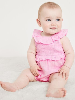 Sleeveless Ruffle-Trim Smocked One-Piece Romper for Baby | Old Navy (US)