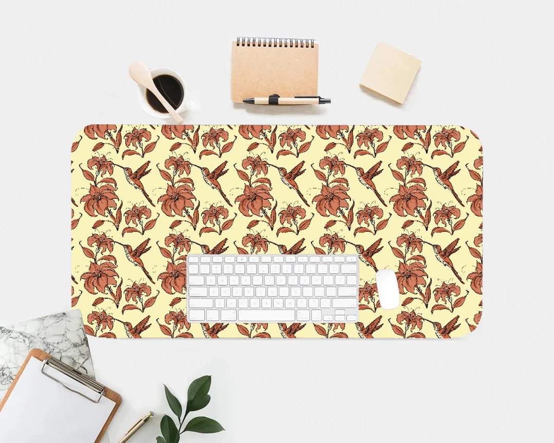 Hummingbird Print Desk Mat, Aesthetic Desk Accessory, Workspace, Trendy Workspace, Work Desk, Des... | Etsy (US)
