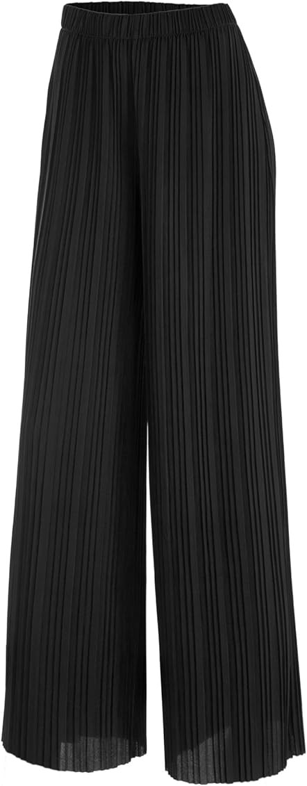 Lock and Love Women's Ankle/Maxi Pleated Wide Leg Palazzo Pants with Drawstring/Elastic Band | Amazon (US)