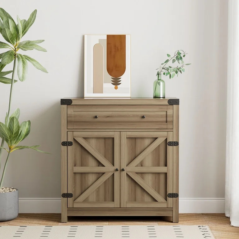 Furmax Modern Farmhouse Storage Cabinet, Wood Kitchen Buffet Sideboard with Drawer and Shelf, Bro... | Walmart (US)