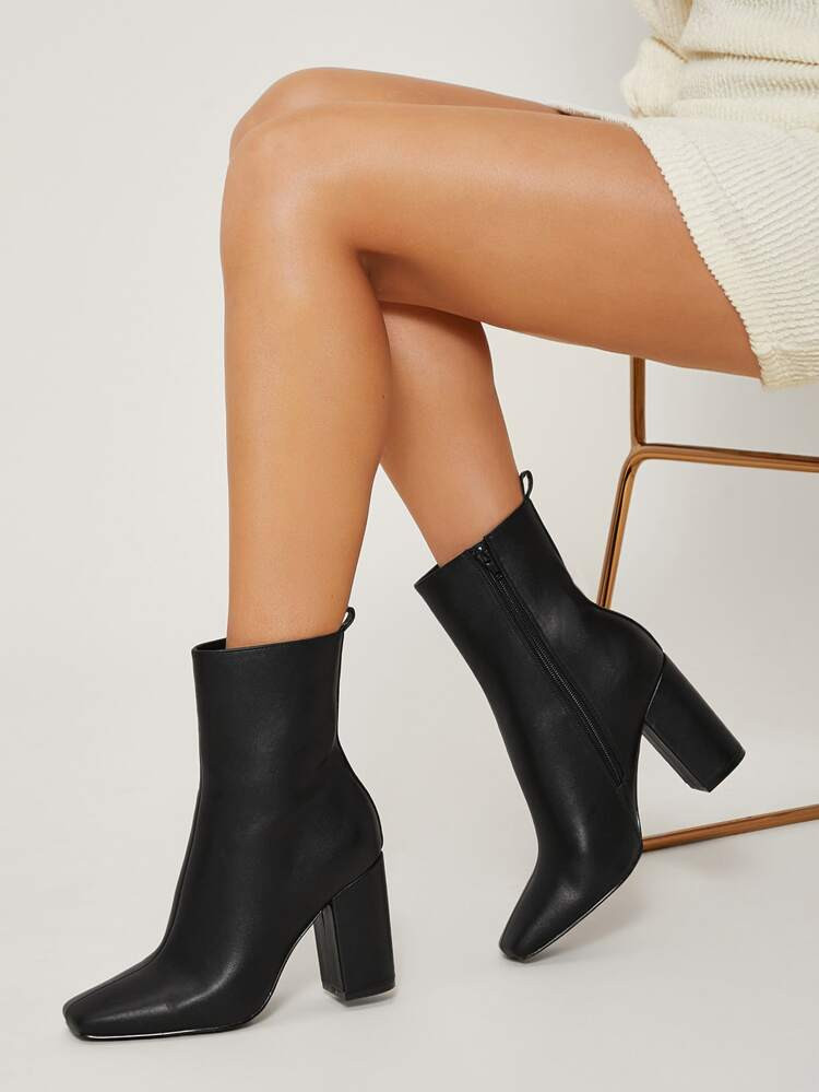 Faux Leather Square Toe Ankle Boots | SHEIN