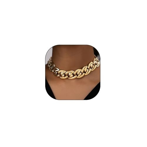YOOESTORES82 Chunky Gold Cuban Chain Choker Necklaces,Trendy Punk Hip Hop Style Link Chain Necklaces,Dainty Exaggerated Accessories Jewelry Gifts for Women (Gold) | Amazon (US)