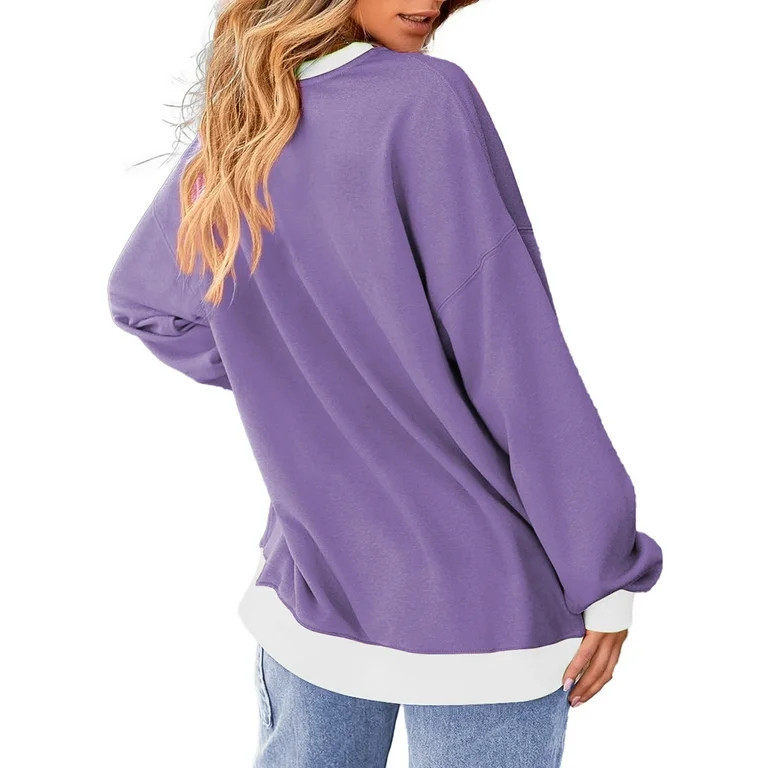 Fantaslook Color Block Sweatshirts for Women Crewneck Long Sleeve Oversized Pullover Tops Casual ... | Walmart (US)