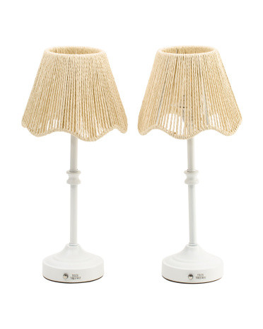 2pk 15.5in Rechargeable Metal Table Lamp With Rattan Shade | Marshalls