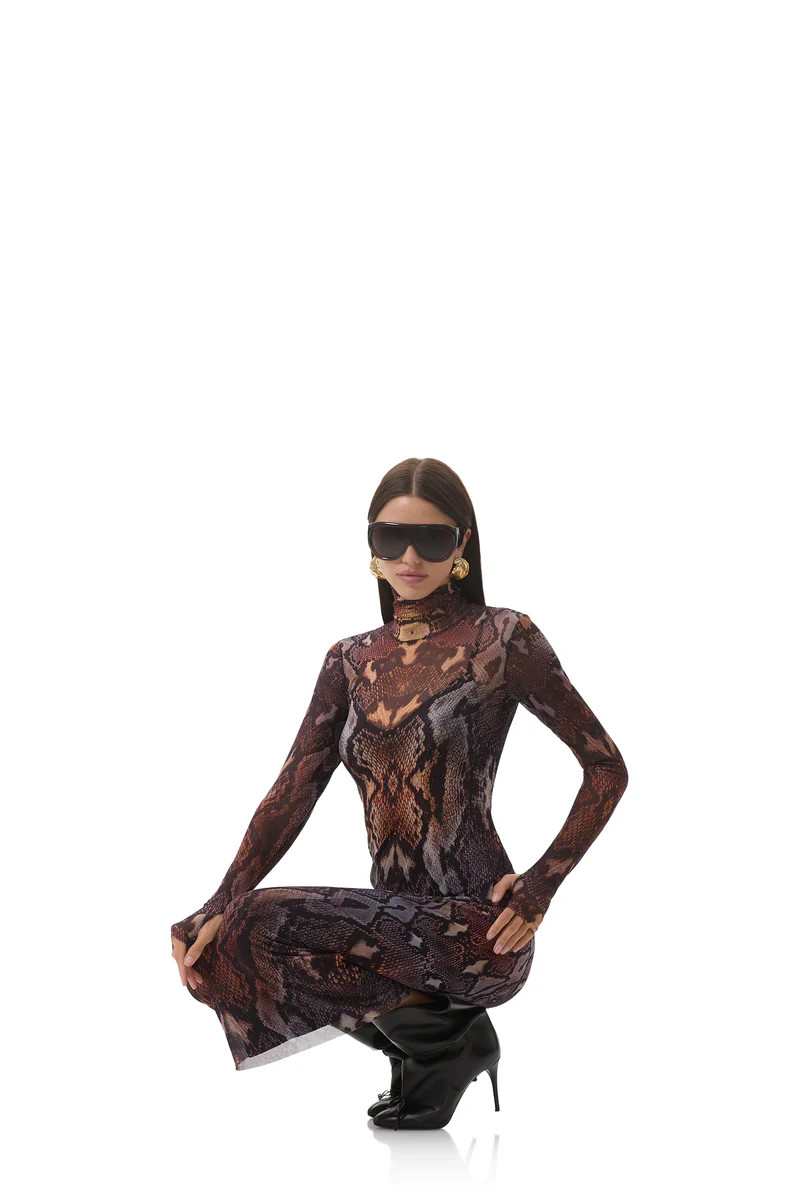 Shailene Dress - Placed Umber Snake | ShopAFRM