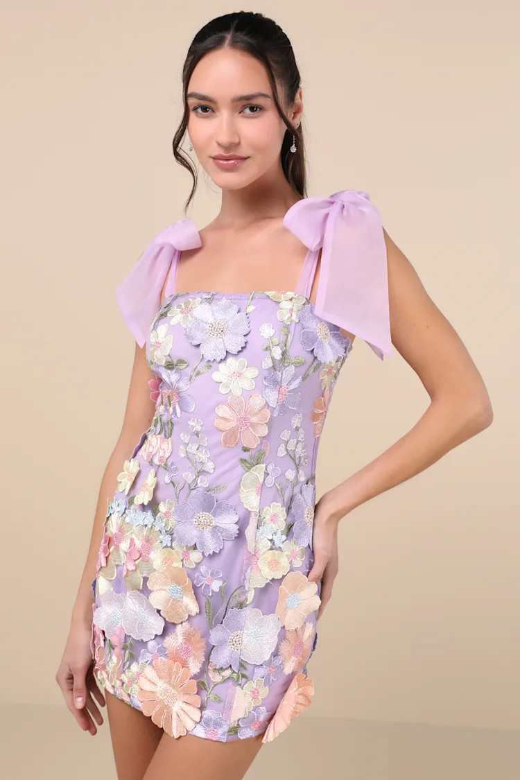Emphatically Adorable Lavender Floral Tie-Strap Mini Dress | Lulus