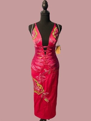 NWT Mandalay Julian Joyce Beaded Embellished Cocktail Dress Hot Pink Satin Sz 6 | eBay | eBay US