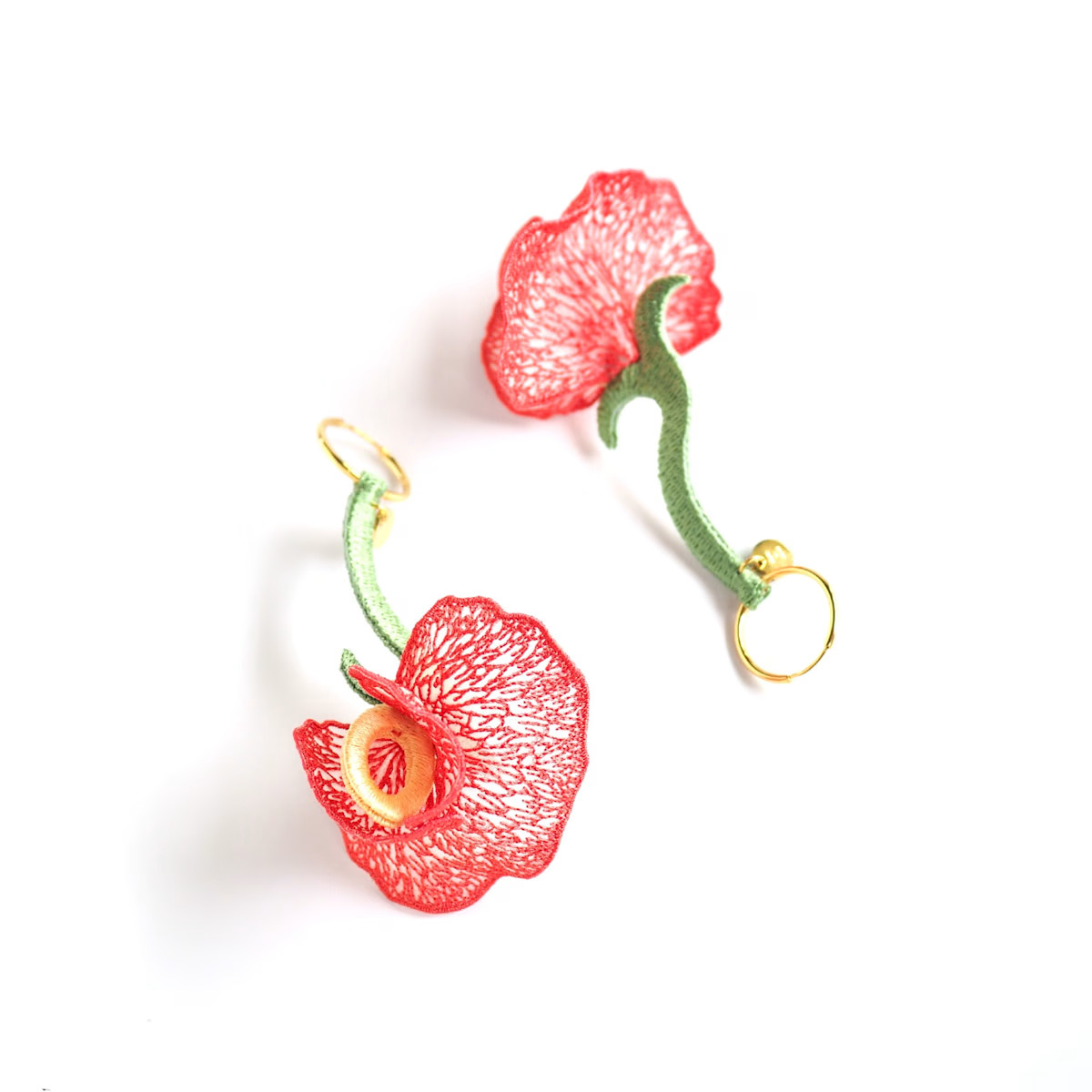 Fragrant Vines Embroidery Earrings - Coral | Wolf & Badger