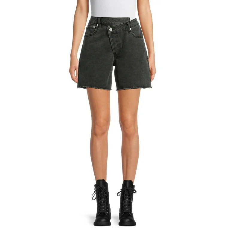 No Boundaries Juniors' High Rise Criss Cross Denim Shorts - Walmart.com | Walmart (US)