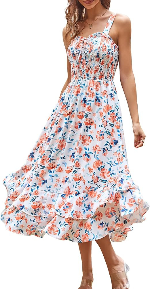 GRACE KARIN Women's 2024 Summer Floral Boho Dress Square Neck Strapped Swing A Line Beach Long Ma... | Amazon (US)