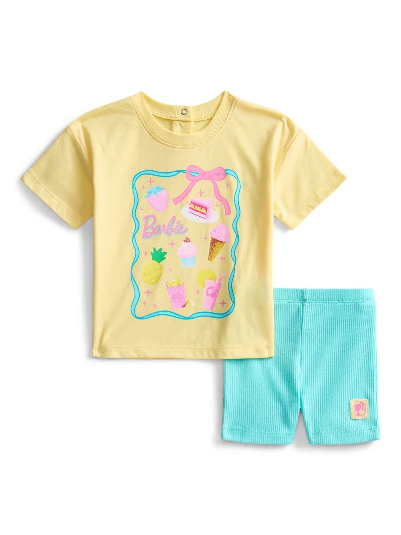 Barbie Baby Girls Graphic Tee and Bike Shorts Set, 2-Piece, Sizes 0/3M-6/9M | Walmart (US)