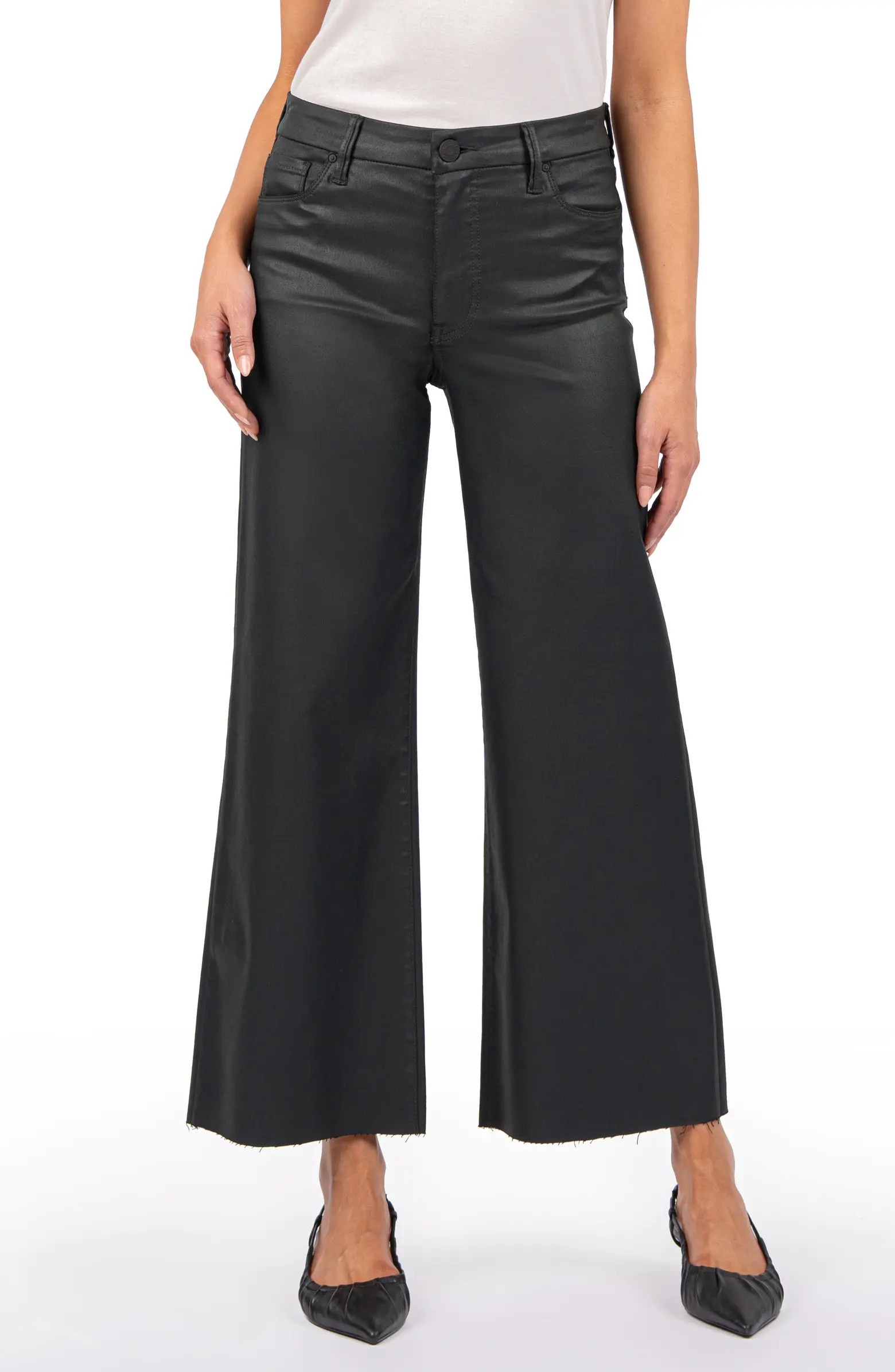 KUT from the Kloth Meg Fab Ab Coated High Waist Ankle Wide Leg Jeans | Nordstrom | Nordstrom