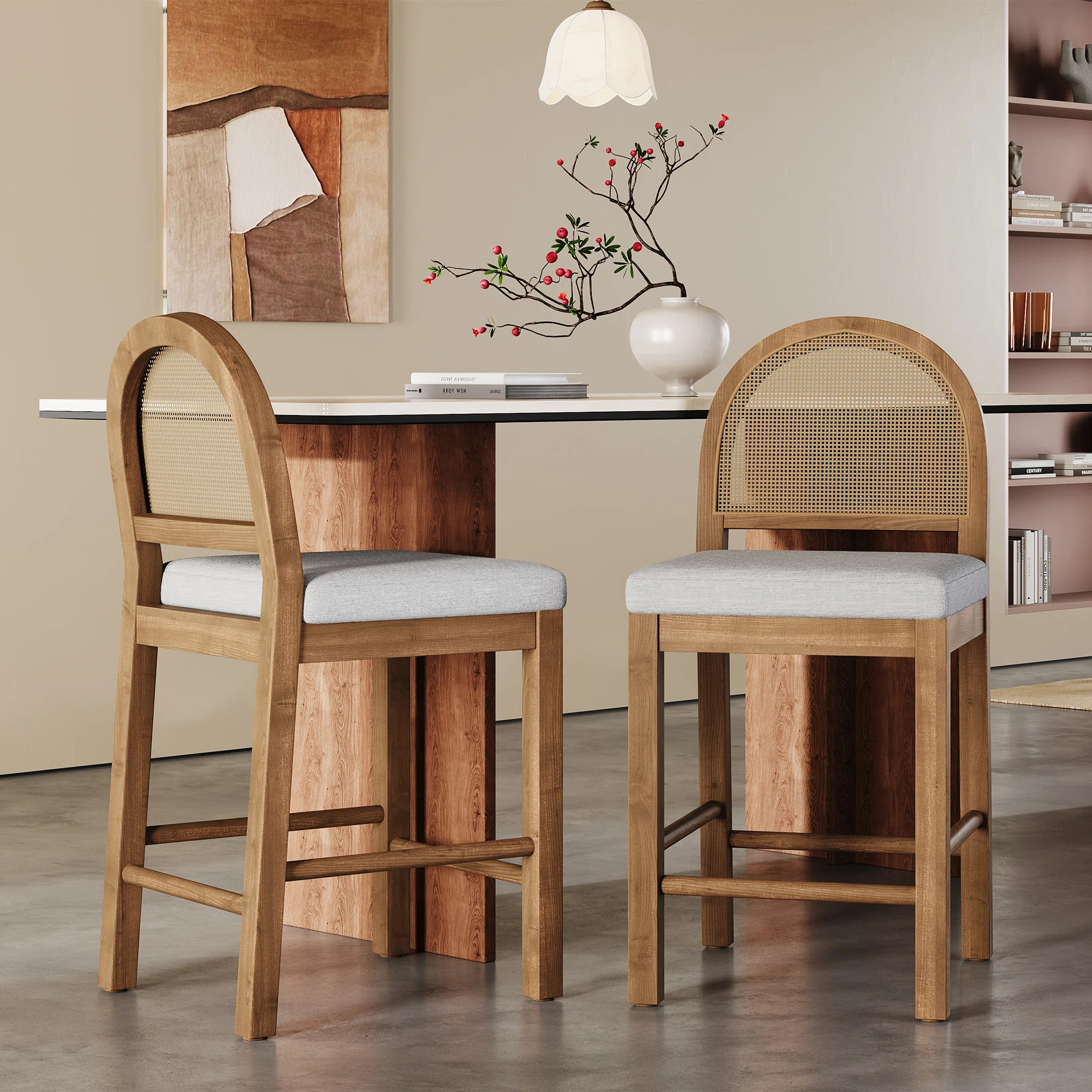 Judd 24.50'' Seat Height Modern Rustic Rubberwood Counter Stools With Upholstered Seat And Handwo... | Wayfair North America