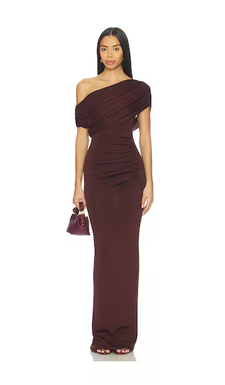 Draped Knit Midi Dress in Brown | Revolve Clothing (Global)