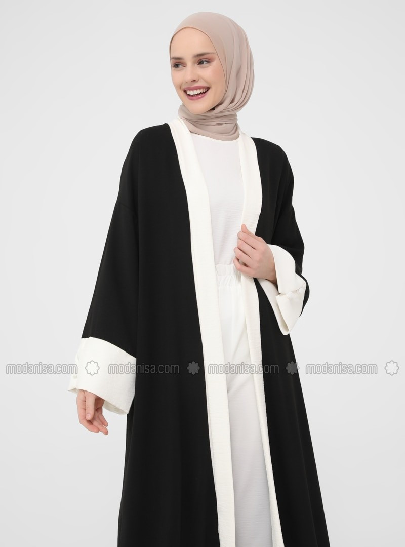 Ecru - Black - Unlined - Abaya | Modanisa (US)