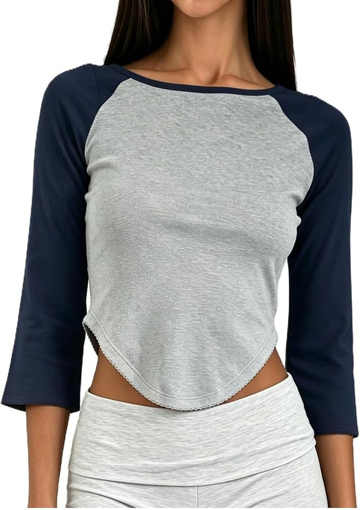 Women's Boat Neck 3/4 Elbow Sleeve Tops Curved Hem Fitted Blouses | Amazon (US)