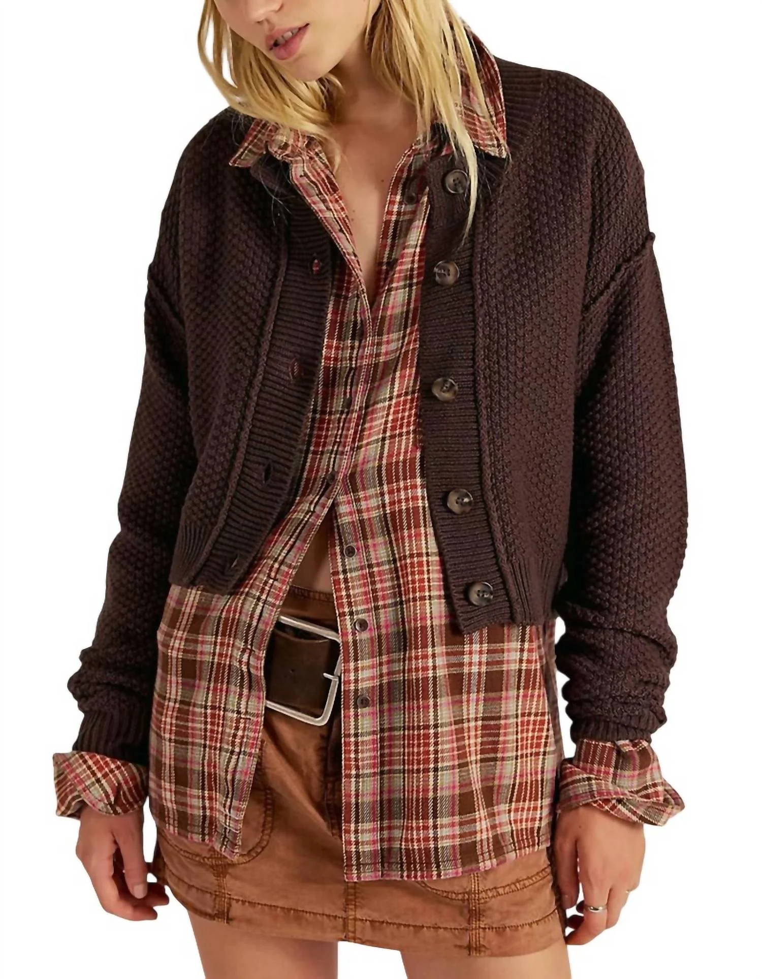 Lila Knit Cardigan In Chocolate Brown | Shop Simon