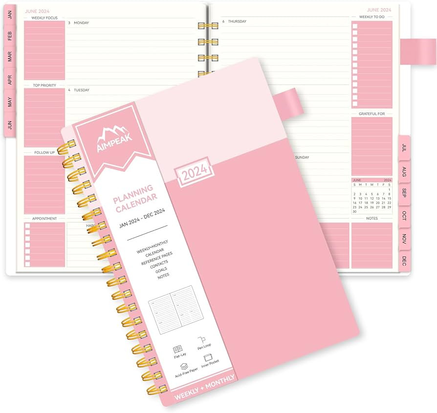 2024 Weekly and Monthly Planner by AIMPEAK - Jan. 2024 - Dec. 2024, Daily Organizer with Spiral B... | Amazon (US)