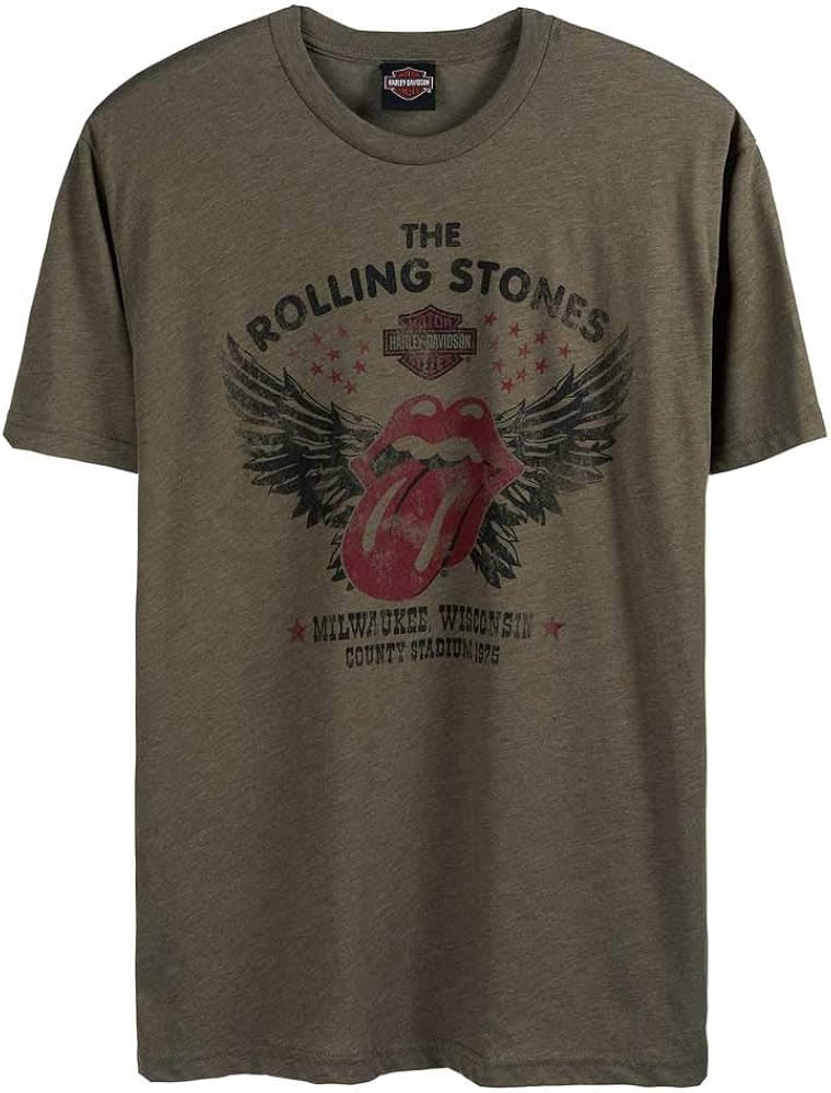 Harley-Davidson Men's Rolling Stones Winged Short Sleeve Crew T-Shirt - Green | Amazon (US)