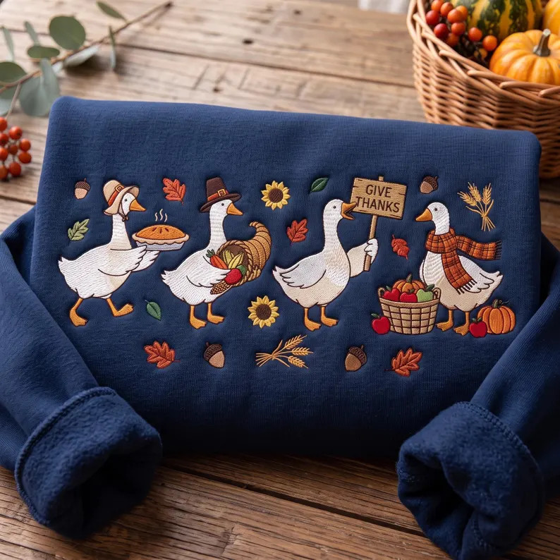 Embroidered Thankful Goose Sweatshirt, Cute Turkey Goose Shirt, Womens Thanksgiving Crewneck, Fal... | Etsy (Global)