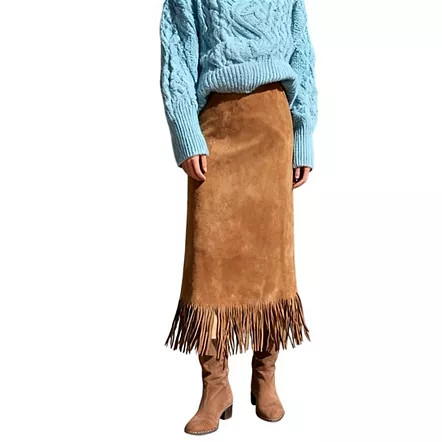 Women's Fringe Trim Faux Suede Skirt High Waisted Pencil Dressy Midi Long Skirt | Kohl's