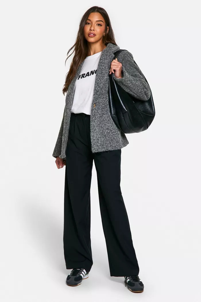 Textured Wool Look Shoulder Pad Blazer | Boohoo.com (UK & IE)