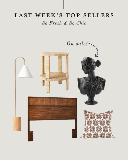 Last week’s top sellers are so chic!
-
Goose neck floor lamp Target - Studio McGee woven accent table round - Etsy printed throw pillow - block print throw pillow cover - black bust statue - CB2 - wood and cane headboard king size - queen size headboard wood and cane dark brown - Hearth and Hand Magnolia - affordable furniture - affordable home decor - living room decor - bedroom decor - shelf styling 

#LTKsalealert #LTKhome
