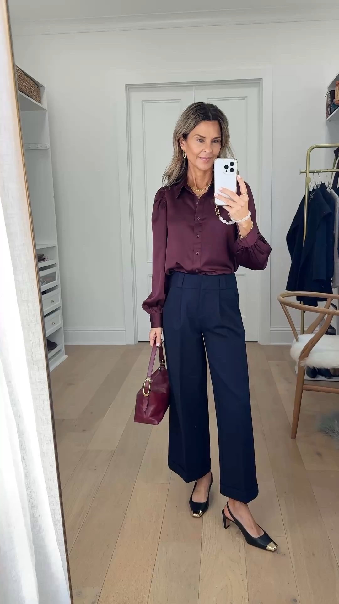 -Ann Taylor blouse XS on sale now 
-Classic Six slacks. In 5’6” wearing 0
Discount code Tammy10
-Jcrew bag & slingback TTS 


#LTKWorkwear #LTKOver40 #LTKSaleAlert