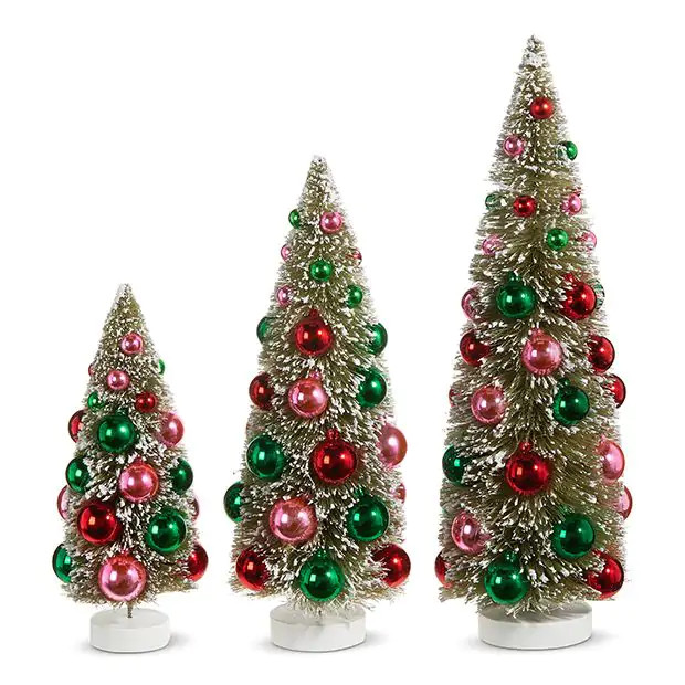 Bottle Brush Tree With Ball Ornaments Set of 3 | Antique Farm House