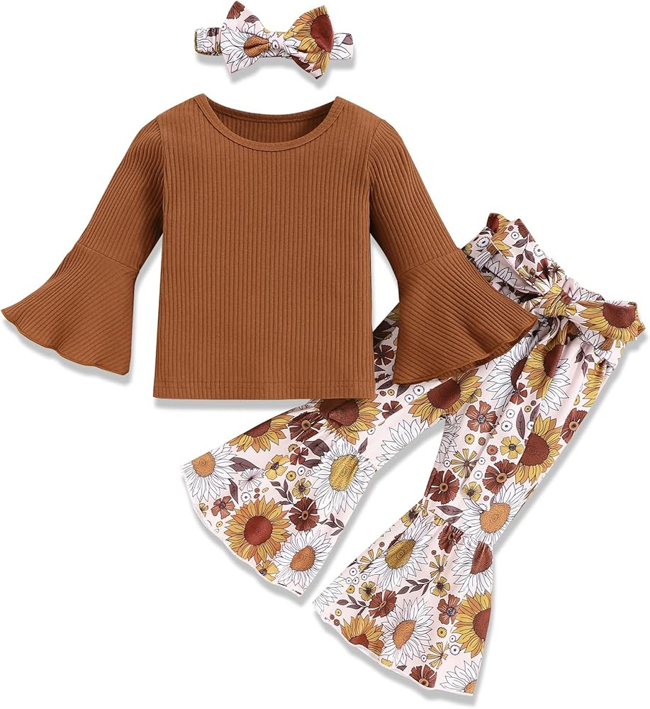 oklady Toddler Girl Clothes Ruffle Flared Top Floral Bell Bottom Pants Baby Girls Fall Winter Out... | Amazon (US)