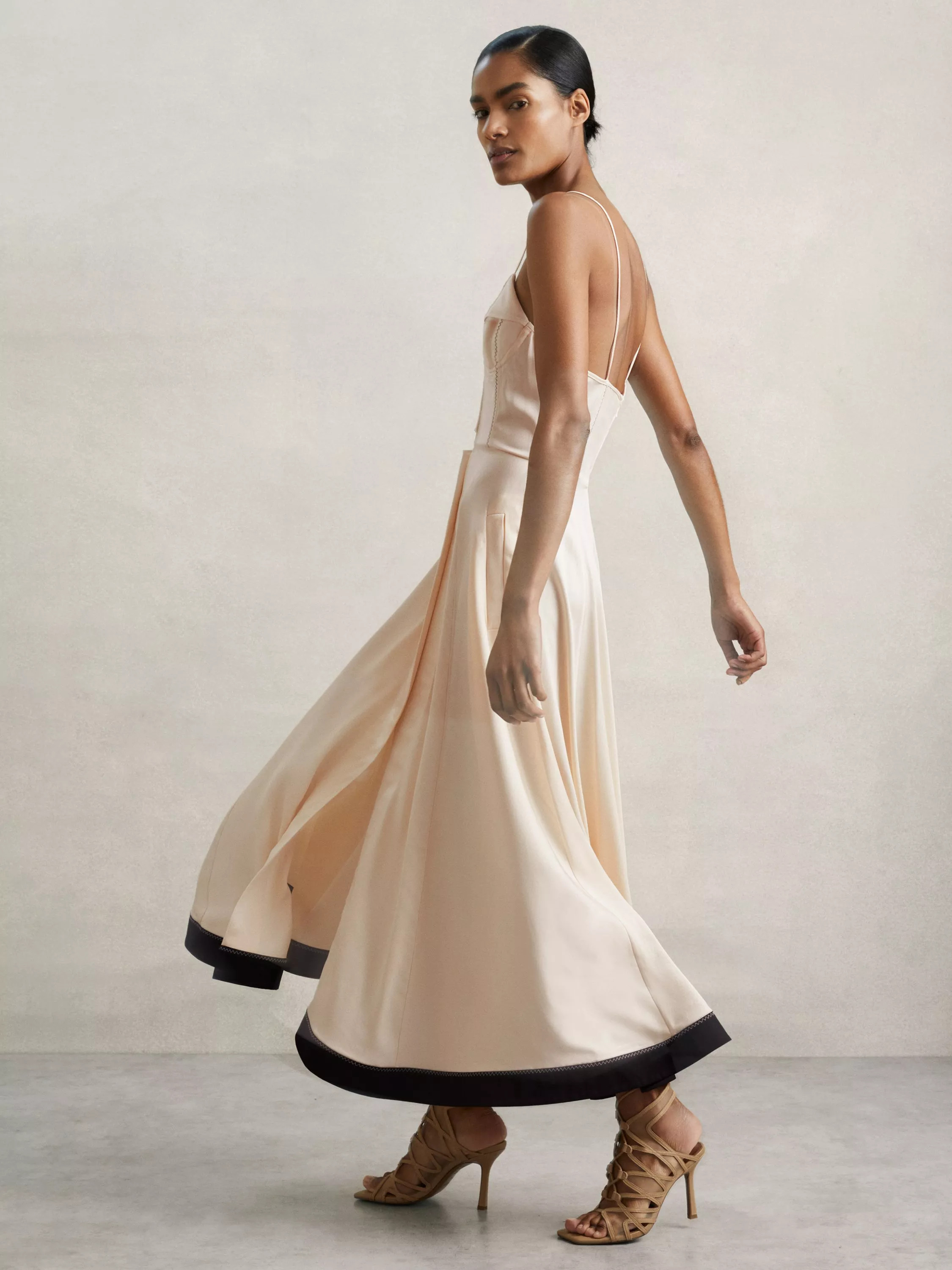 Reiss Atelier Virginia Corset Midi Dress, Beige/Multi | John Lewis (UK)