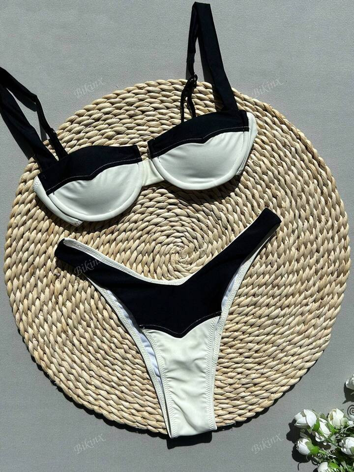 Bikinx Women's Underwire Contrast Color Stitching Elegant Bikini For Beach Vocation Summer | SHEIN