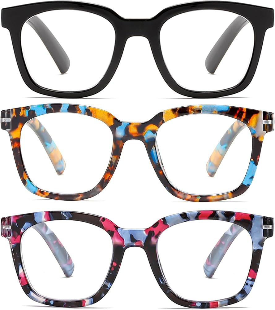 3 Pack Oprah Style Reading Glasses for Women Blue Light Blocking Square Readers, Anti Glare/Eyest... | Amazon (US)