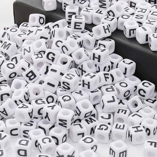 7 * 7mm Black and White Acrylic Square Letter Beads White Cube Alphabet Beads Black Letter A-Z Mi... | Amazon (US)
