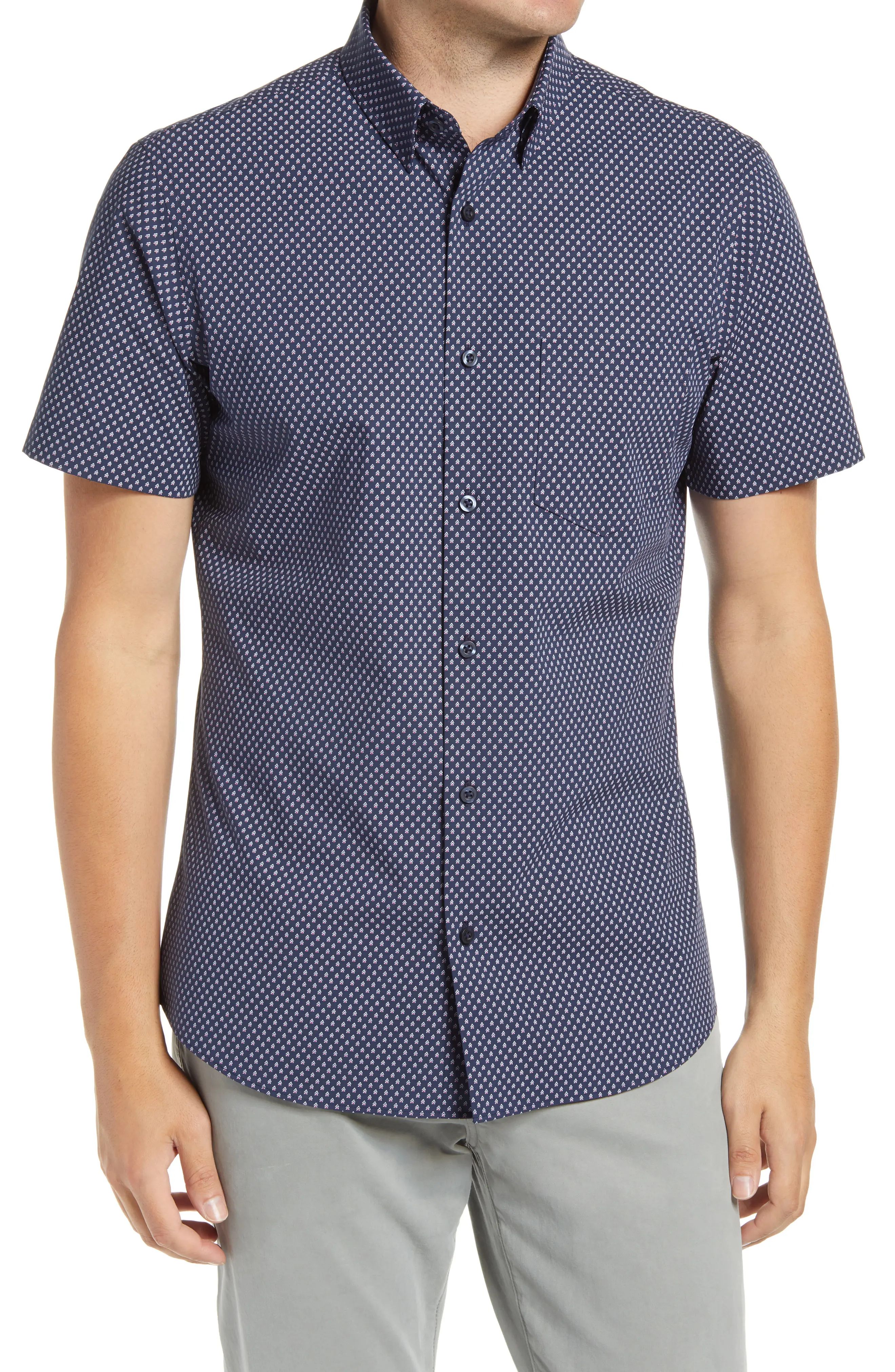 Men's Nordstrom Men's Shop Trim Fit Arrow Print Short Sleeve Button-Up Shirt, Size 3XL - Blue | Nordstrom