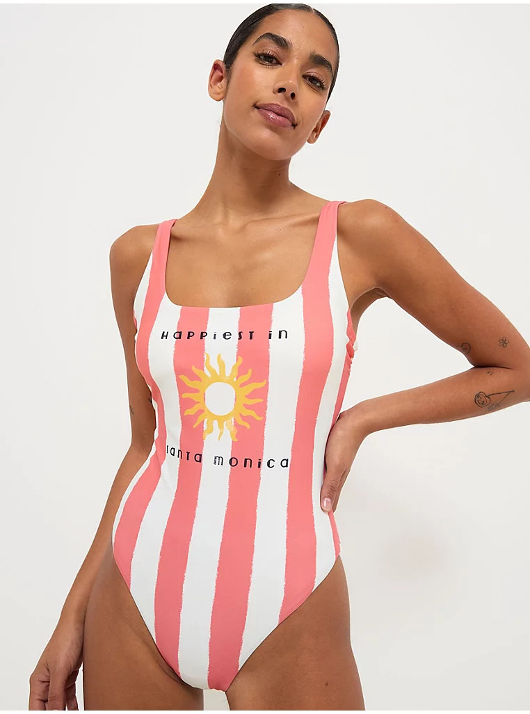 Coral Santa Monica Striped Swimsuit | George at ASDA