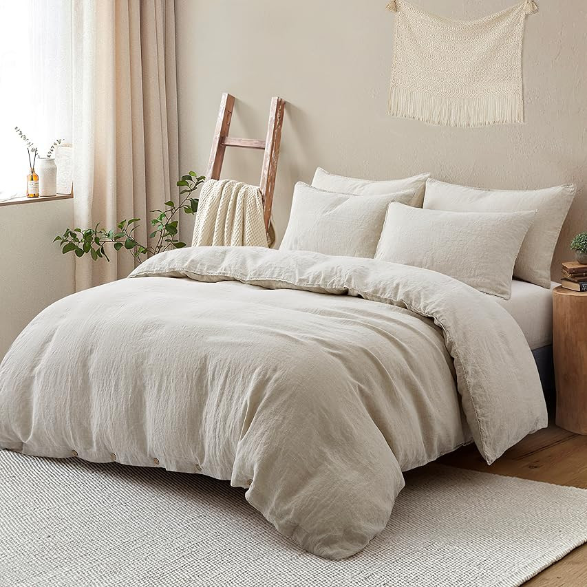 PHF 100% Linen Duvet Cover Set Queen, Washed Soft French Flax Linen Comforter Cover, Comfy Breathabl | Amazon (US)