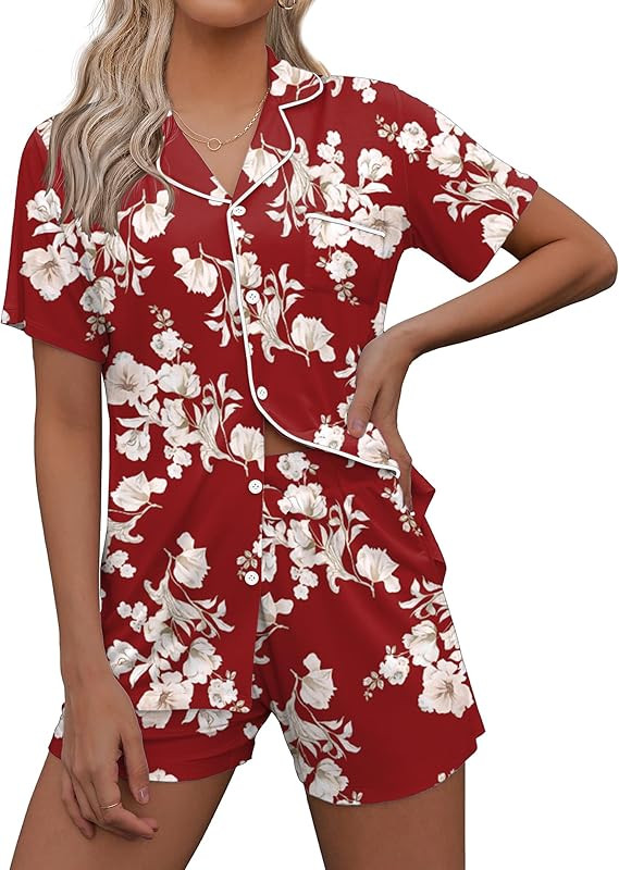 Ekouaer Pajamas Set for Women Short Sleeve Sleepwear Notch Collar Button Down Nightwear Soft Pjs ... | Amazon (US)
