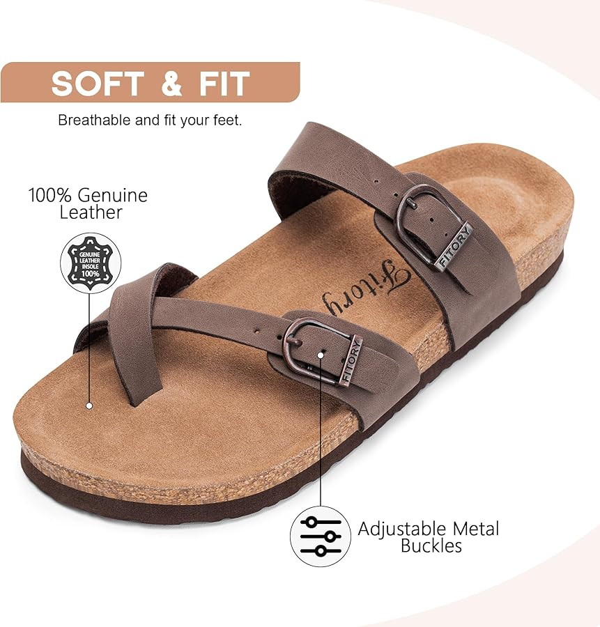 FITORY Women's Slide Sandals with Soft Cork Footbed, Comfort Arch Support Flat Sandals for Summer... | Amazon (US)