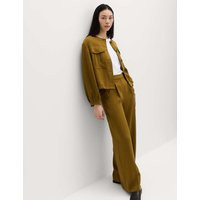 M&S Relaxed Wide Leg Trousers With Linen Moss | Marks & Spencer (UK)