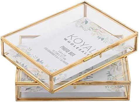 Koyal Wholesale Glass Photo Box for Photos, 5 x 7-Inch Keepsake Photo Memories Storage Case, Gold... | Amazon (US)