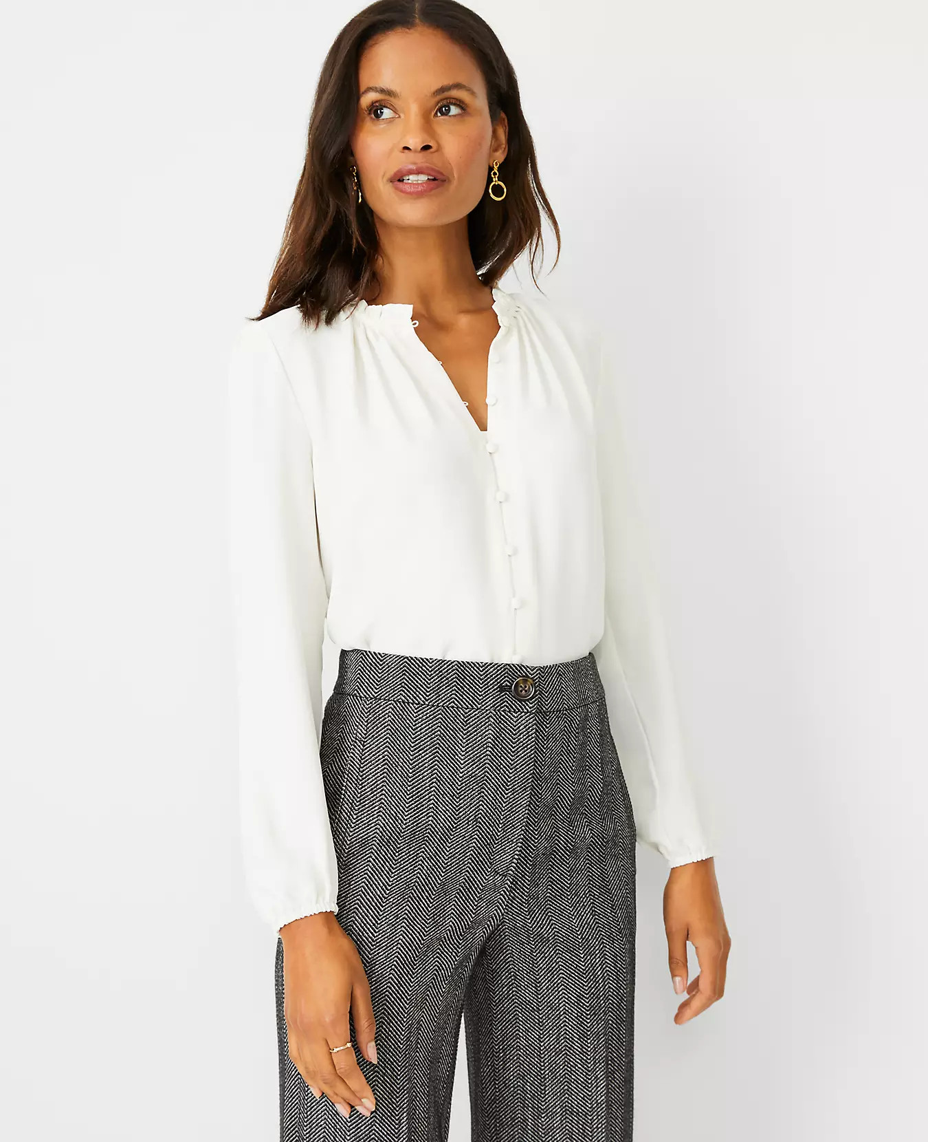 Mixed Media Button Front Top | Ann Taylor (US)
