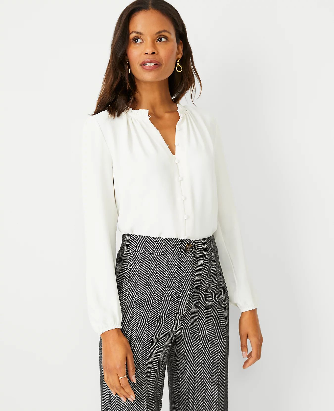 Mixed Media Button Front Top | Ann Taylor (US)