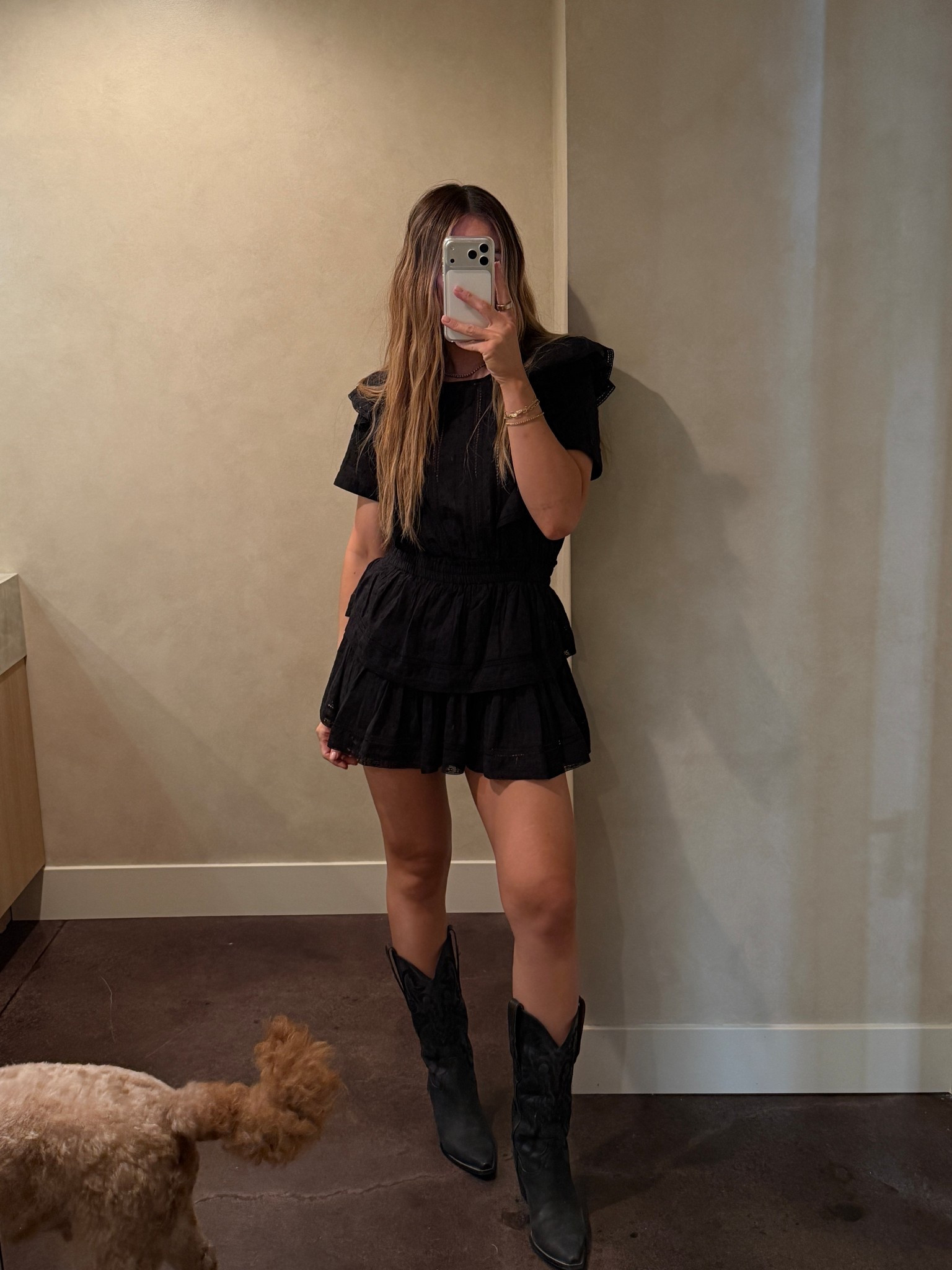 Dress and boots! 
Size M in dress 
Size 9.5 in boots 

#LTKdayinmylife #LTKootd #LTKmorningroutine