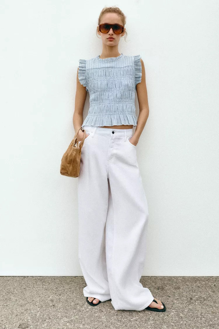 SMOCKED GINGHAM TOP | Zara US