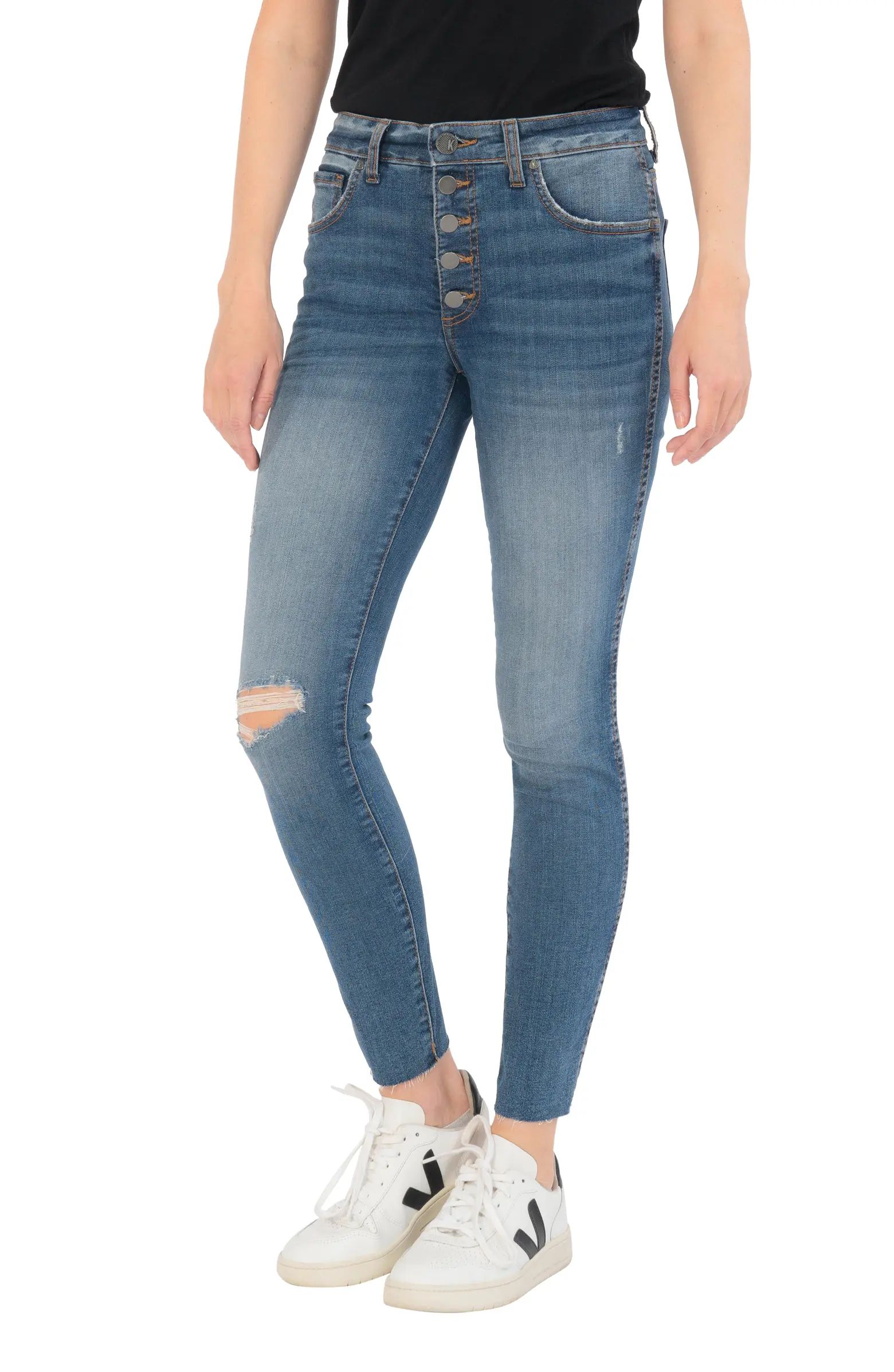Donna Fab Ab Exposed Button Ripped Ankle Skinny Jeans | Nordstrom